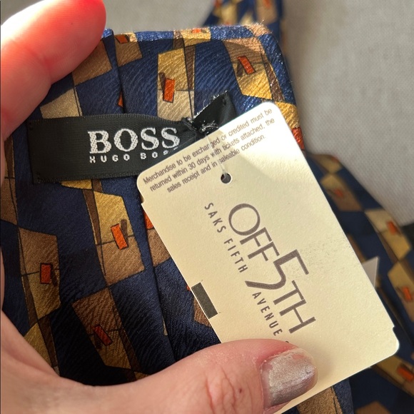 🆕 Hugo Boss Silk Geometric Blue & Orange Tie - Picture 6 of 10